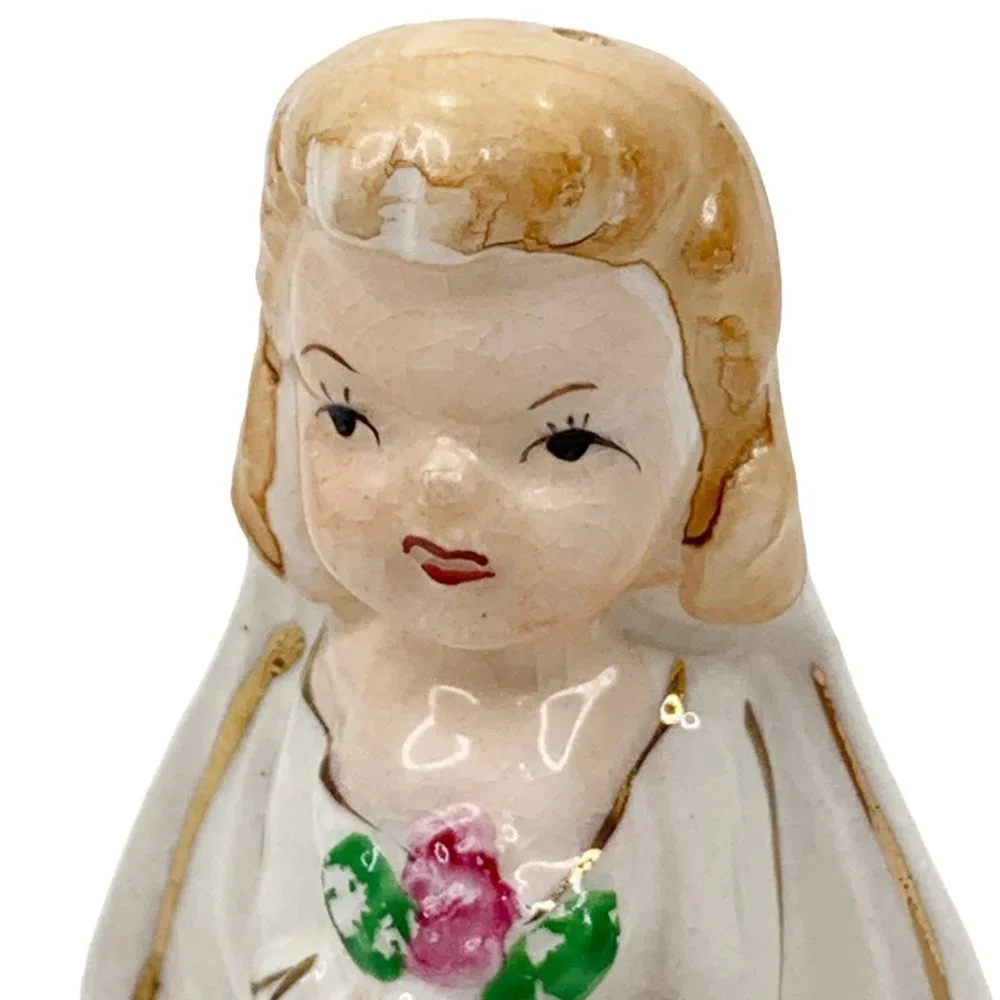 Vintage Salt Pepper Shaker Set Bride Groom Wedding Cake Topper Couple Japan MCM